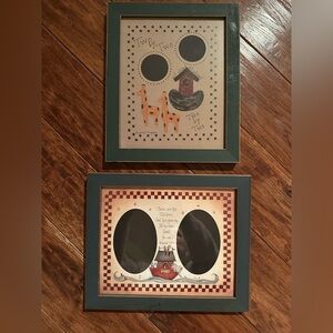 Vintage wooden picture photo frames Noah’s Ark mats blue & green wood